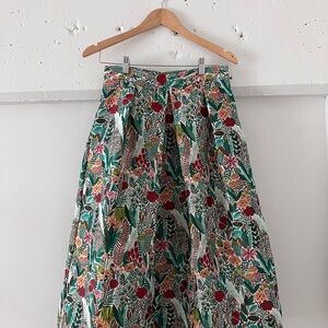 Anthropologie Eva Franco Botanical Jacquard Pleated Midi A-Line Skirt